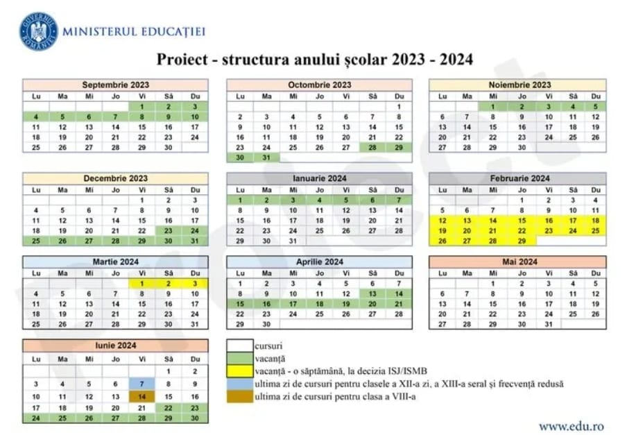 Structura anului școlar 2023 2024