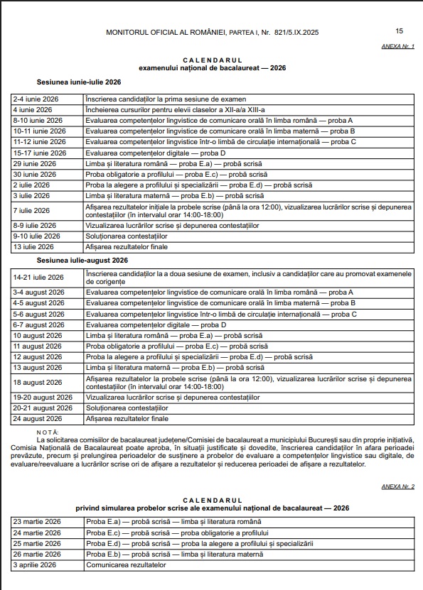 Calendar bac 26